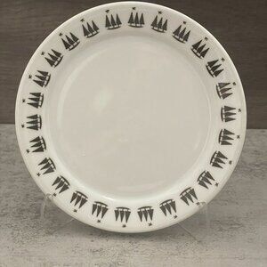 Vintage Porsgrund Norway White Ceramic Black Pine Trees Birds 6.5" Salad Plate
